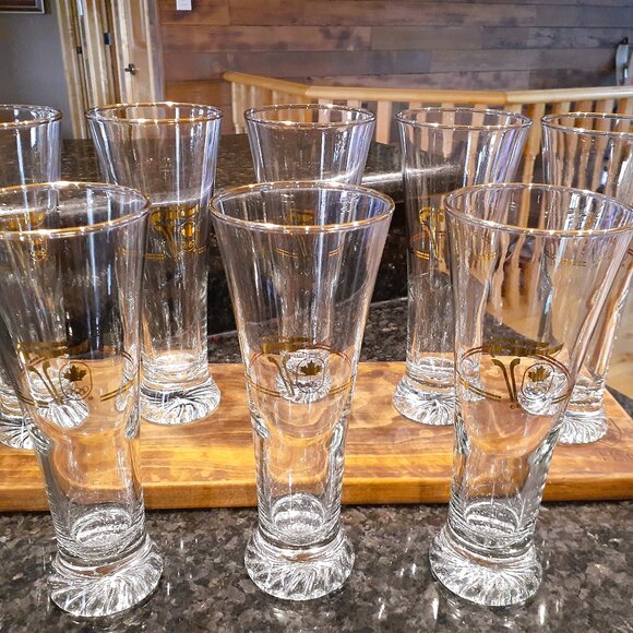 RETRO 1988 OLYMPIC GOLD Rim Pilsner Beer Glasses MINT CONDITION Set of 8 - Picture 7 of 7